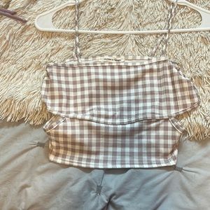 Gingham tan and white tank top